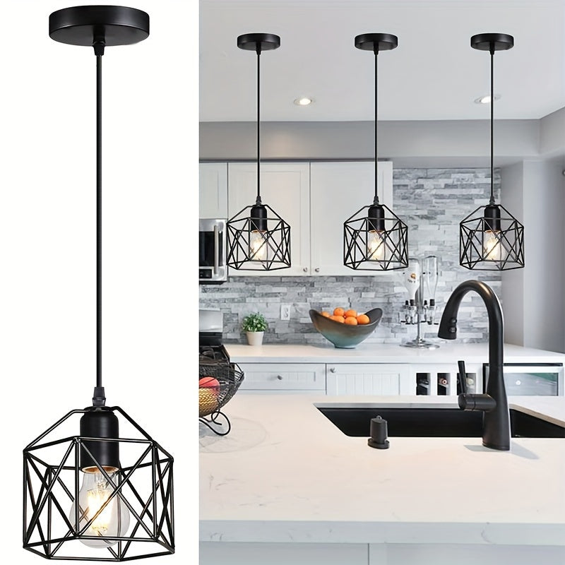 1pc 1/3 Heads Industrial Pendant, Adjustable Hanging Light Fixture, Vintage Farmhouse Pendant Light, With Metal Caged E26 Base, For Kitchen Island Dining Room Living Room