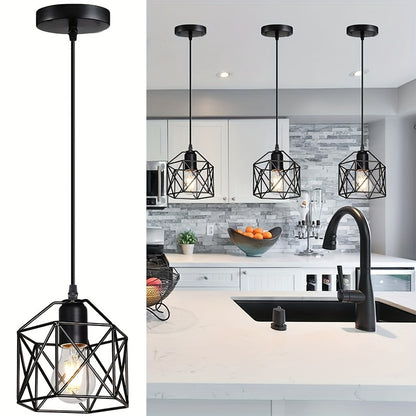 1pc 1/3 Heads Industrial Pendant, Adjustable Hanging Light Fixture, Vintage Farmhouse Pendant Light, With Metal Caged E26 Base, For Kitchen Island Dining Room Living Room