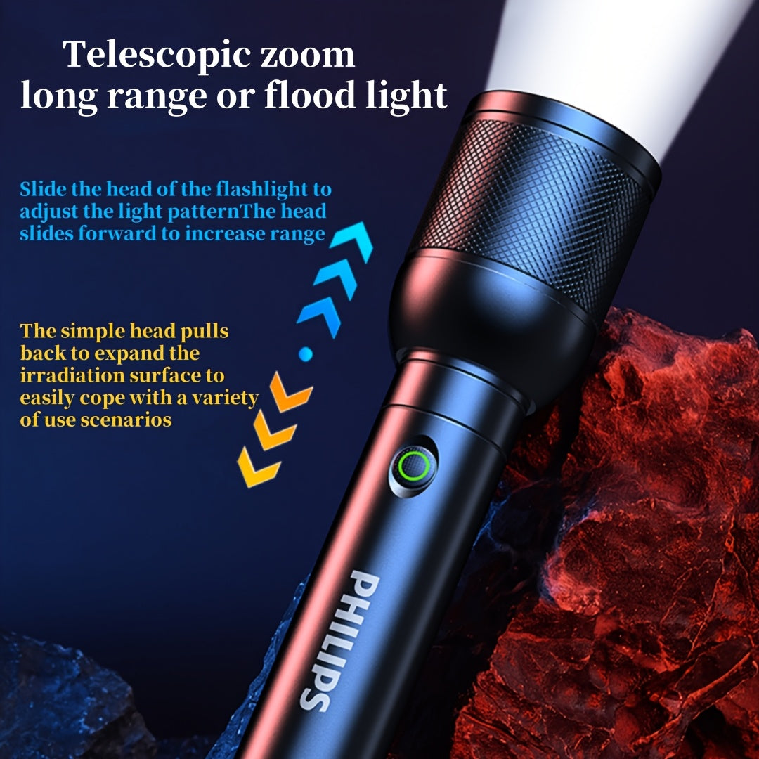 Flashlight (Enhanced Super Bright Version) Large Capacity Battery Long Life, Zoomable - Ultra Long Range & Floodlight, Type-C Charging Suitable for Home, Emergency Lighting, Outdoor Lighting Equipment Traveling, Night Fishing