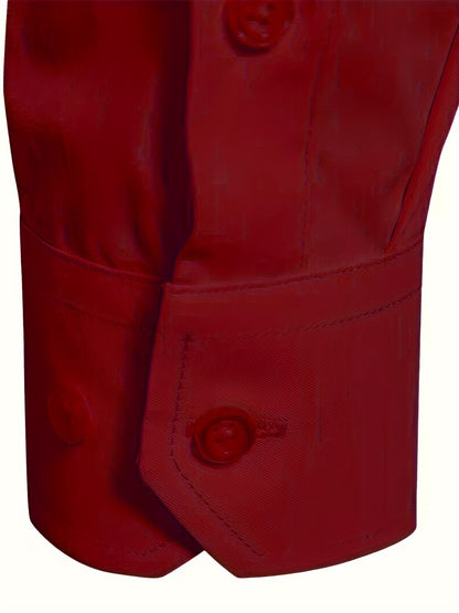 Camisola de homem de manga comprida com corte slim - 55% algodão, 40% poliéster, 5% elastano, cor lisa, para todas as estações, tecido plano, fecho com botões, gola de lapela, ideal para o fim de semana, 125 g/m²