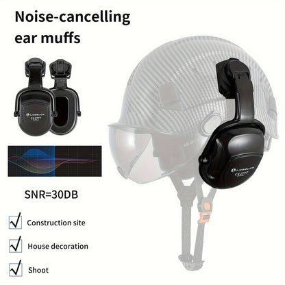 1 Set LOEBUCK Safety Helmet With Visor And Earmuffs, Logging Chainsaw Helmet, Carbon Fiber Patterned Safety Helmet For Lawn Mowing, Black Graphite Pattern, With Smoked Mask And Earmuffs