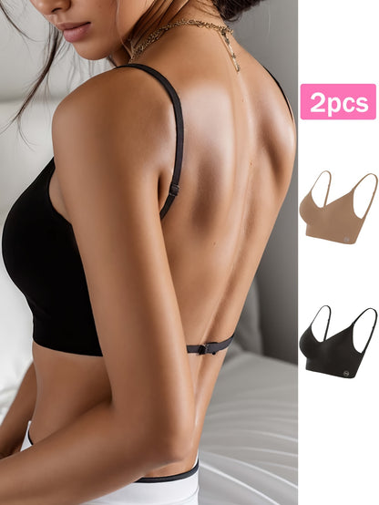 2pcs Seamless U-Backless Sports Bra Set, Breathable Comfortable Crop Top With Adjustable Straps For Yoga And Fitness