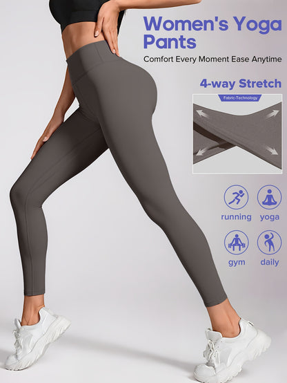 Women'S High-Waisted Elastic Yoga Pants - Compression, Stretchy & Comfortable for Fitness, Running, and Daily Wear - Solid Color Design, Workout Pants| highwaisted Leggings|Stretchy Fabri