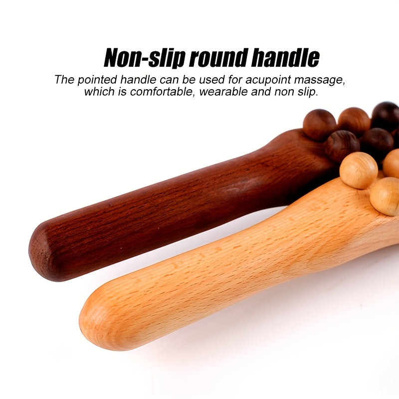 Double Row 20 Beads Carbonized Massage Stick - High Quality Wooden Meridian Roller, Suitable for the Whole Body, Professional Abdominal Gua Sha Tool, Health Care Massage Tool, Suitable for Waist/Abdomen/Legs/Hands/Back Body S