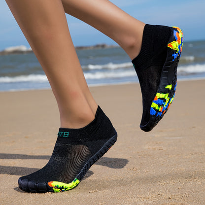 ZVB Women's All-Terrain Water Shoes - Slip- Rubber Sole & Arch, Breathable Quick- Slip-On/Wear, Lightweight Cushioned Insole for Swimming, Yoga, Surfing, Hiking, Beach - All-Season Indoor/ Aquatic Shoes with Elastic Woven Upp