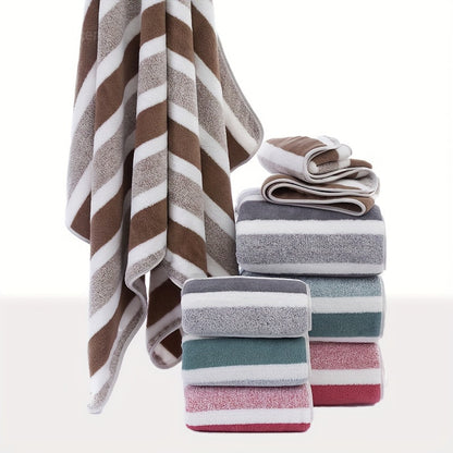 8pcs Striped Coral Velvet Towels Set, Household Hand Towels, Bath Towels, Soft Absorbent Quick-Drying Towels, Bathroom Accessories, Holiday Gifts (Bath Towel*2 + Hand Towel*2 + Washcloth*4)