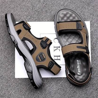 Men's Outdoor Sport Sandals, Athletic Open Toe Walking Sandals with Adjustable Hook and Loop Straps, Comfortable Cushioned Non-Slip Sole for Hiking, Beach, Travel, and Summer Water Activities