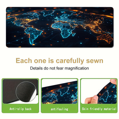 1 durable gaming mouse pad, non-slip washable keyboard desk mat accessory, an ideal gift for gamers, office and study accessories - global map of the digital world