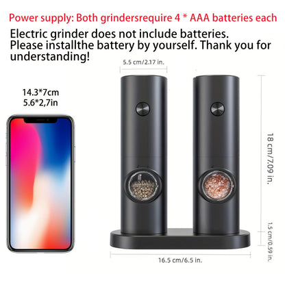 2pcs Electric Salt and Pepper Grinder Set with Adjustable Seam/Fineness, One-Touch Operation, (/Battery), Compact and Portable Base with ABS Housing &amp; Black/White Design, Ideal Gift