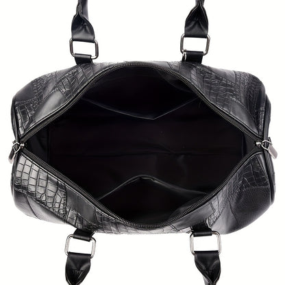 Men's Large Capacity Business Travel Duffle Bag - Durable with Crocodile-Textured Design, Multiple Compartments & Top Handles for Work Trips, Weekend Getaways