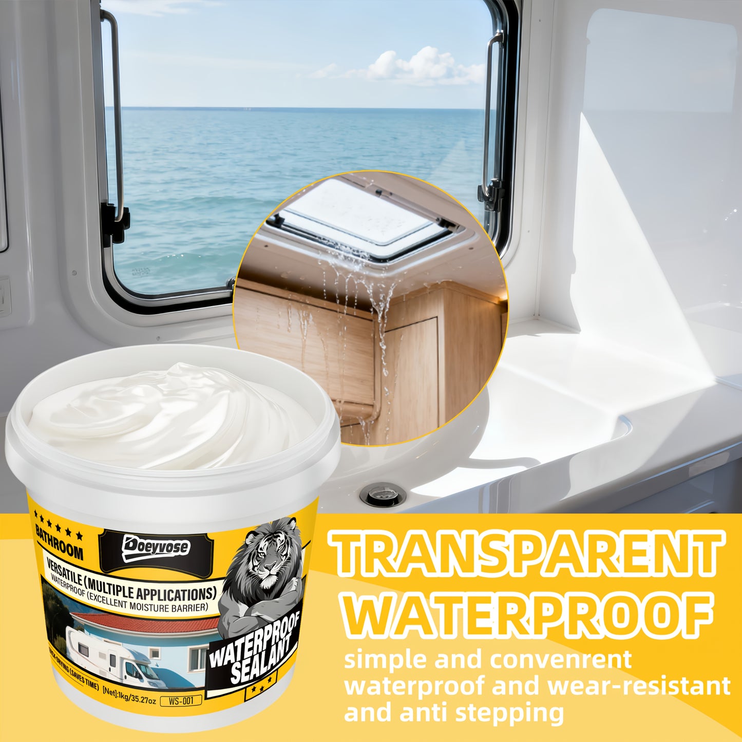 Doeyvose 1kg/35.28oz Heavy-Duty Waterproof Sealant - White Quick-Dry Multi-Purpose Instant Leak Repair for Roofs, Floors,, RV, Boat, Shower - Strong Bonding Agent, Paintable & Coating (No Color Change)