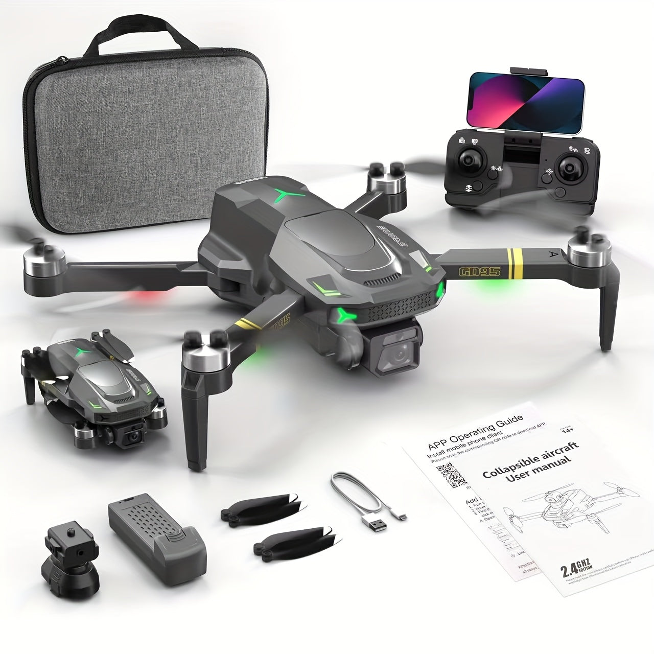Drone Quadricóptero GD95 (1 unidade), Dobrável - Fácil de Transportar, Câmara Dupla SD HD - Estabilização de Imagem, com Função de Voo Estacionário por Fluxo de Luz e Desvio de Obstáculos, Presente de Aniversário - Presente de Natal