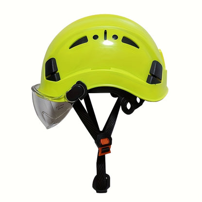 Adjustable Safety Helmet with Integrated Visor - Durable ABS Plastic, Ergonomic Design for Construction & Industrial Use, White, Construction Safety Gear, Sleek Glossy Finish, Secure Fit Straps