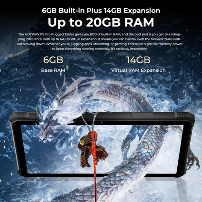 HOTWAV R9 Pro 11inch 2K FHD+Display Tablet, Android 14, 20080mAh 20GB (6GB+14GB Expandable)+256GB (2TB TF) Outdoor Tablet, 64MP Rear Main Camera, 16MP Front Camera, Octa-core/Dual SIM 4G, IP6X &amp; IPX8 High Quality Tablet, Dual