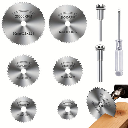 1set 9pcs Cutting Wheel Set For Drills Rotary Tools, Drill Saw Blades For Rotary Tools 6pcs HSS Saw Disc Wheel Cutting Blades With 1pc 1/8" Round Shank, 1pc 1/4" Round Shank, One Screwdriver For Wood Plastic Aluminum Cutting