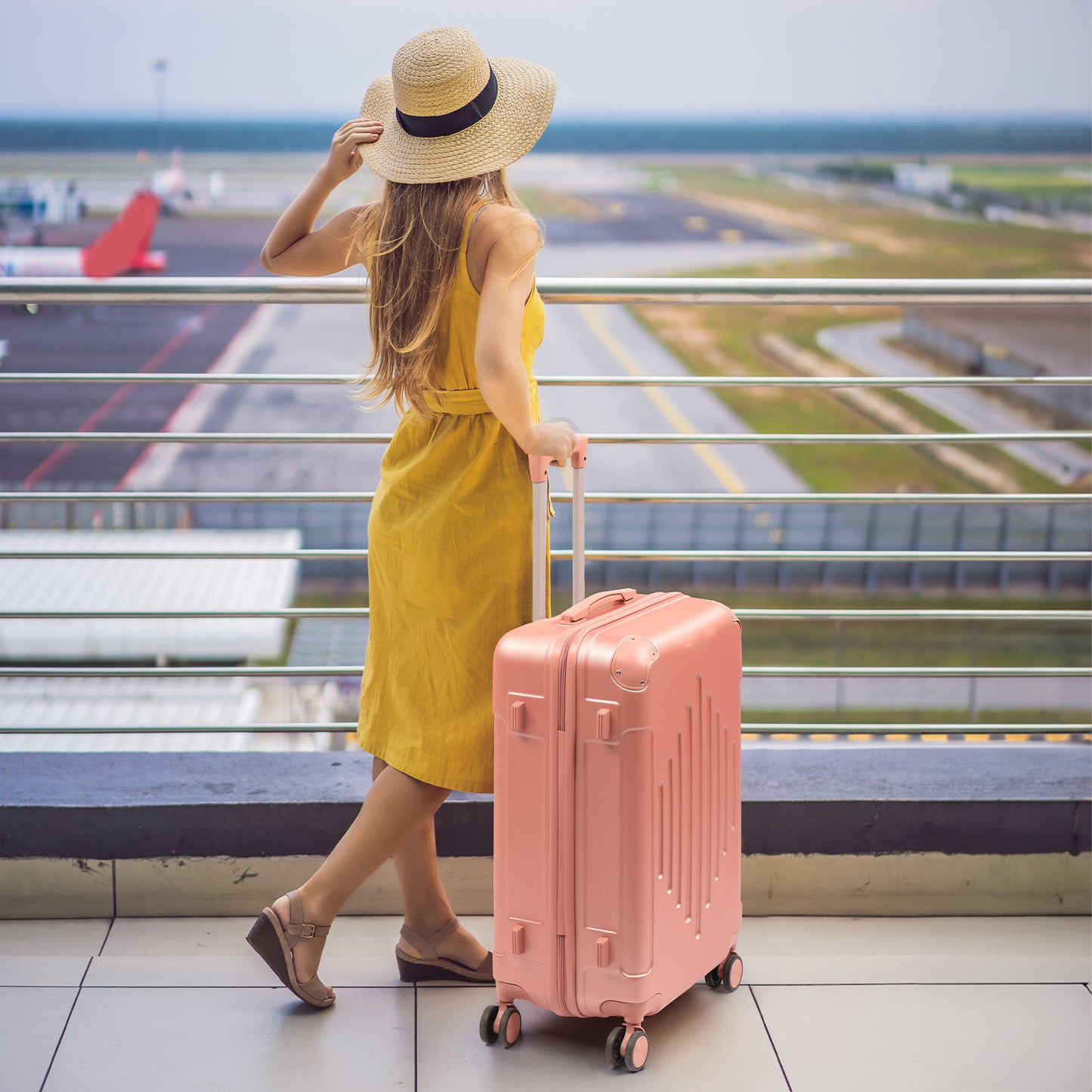 4pcs Luggage with Corner Protectors, 12/ 20/ 24/ 28-Inch, Durable Hard Shell, 360 Spinner Wheels, Multifunctional Large Capacity, Lightweight Travel Suitcase