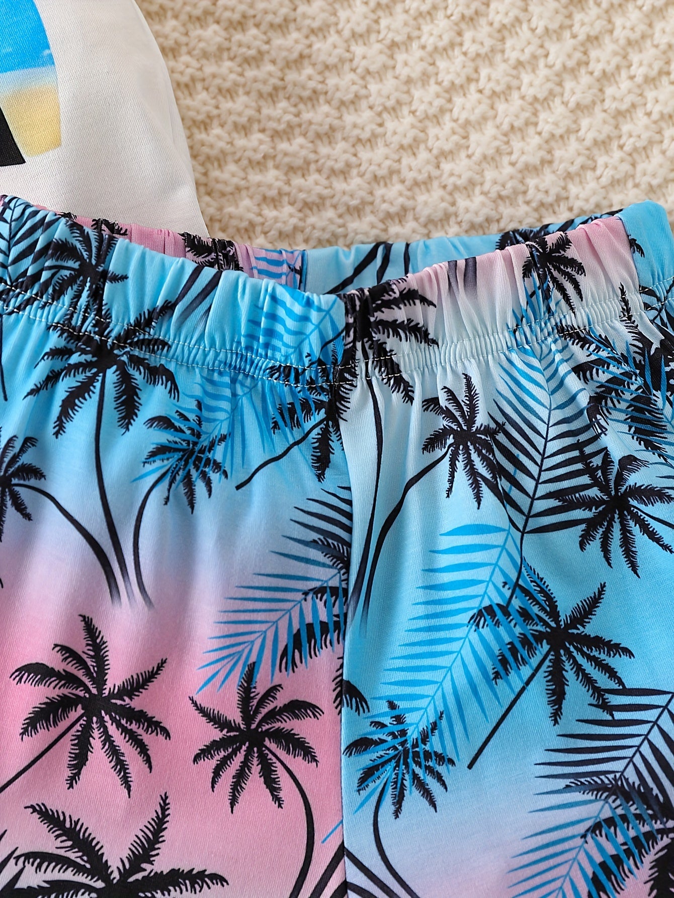 Boy's Coconut Trees Casual Outfit Round Neck Tank Top & Shorts Comfortable Breathable For Summer Kids Clothes Sets, Ideal For Daily & Outdoor Wear