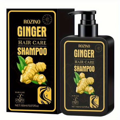 Champô Capilar de Gengibre ROZINO 150ml - Equilibra a oleosidade e a hidratação, fortalece as raízes, nutre os folículos com manteiga de karité, purifica o couro cabeludo para um cabelo suave e hidratado.