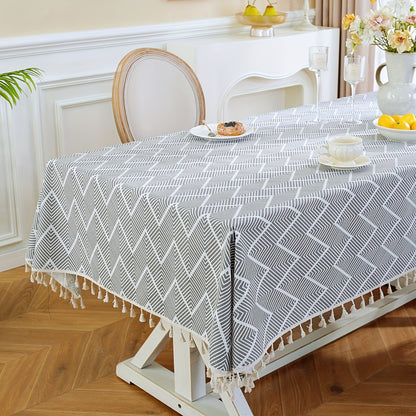 1pc, Bohemian Geometric Wave Pattern Tablecloth - European Style Cotton and Linen Rectangular Tablecloth for Farmhouse, Restaurant, Picnic, Camping, Birthday Party Decoration and Home Decor