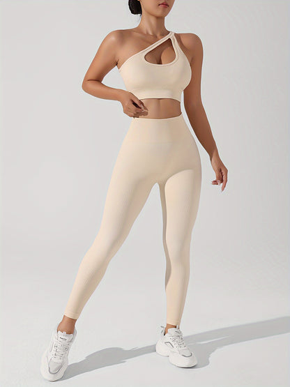 Women's 2pcs Yoga Set: Sexy One-Shoulder Sports Bra & High-Waist Butt Lifting Leggings - Stretchy, Non-See-Through Activewear