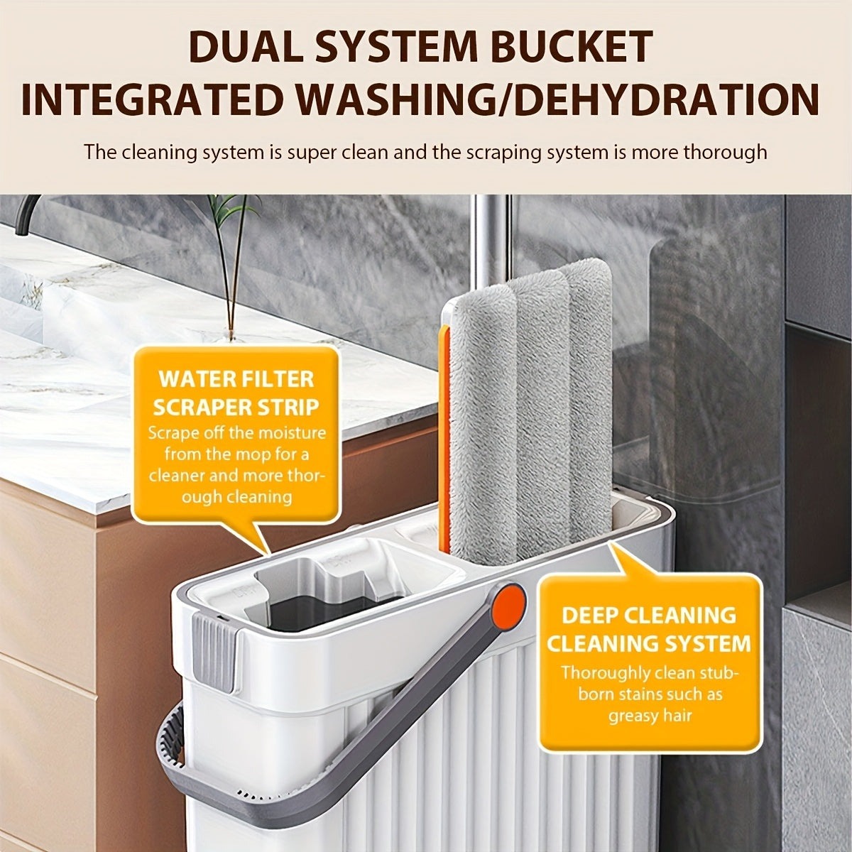 LDQ Heavy-Duty Mop & Bucket Set with 4 Washable Reusable Pads (Compatible with /Mop) - Wet/Dry Floor & Window, Space-Saving Stackable Design, Manual Operation for, Office, Commercial Use - No Required