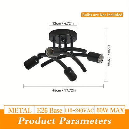 4-Light Industrial Semi Flush Mount Ceiling Light Fixture, Modern Sputnik Chandelier Light Fixtures, Industrial Kitchen Light Fixtures Ceiling Mount, Dining Room Light Fixture for Bedroom Hallway, E26 E27 Base(Bulbs Not Inclu