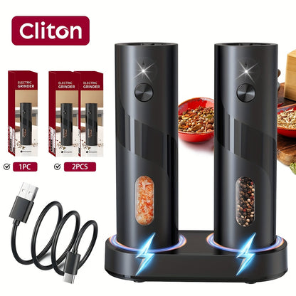 1pc/2pcs - CLITON Rechargeable Salt And Pepper Grinder Set, Salt And Pepper Grinder Electric 2pcs, Rechargeable Salt And Pepper Shakers Set, Electric Salt And Pepper Container, USB Rechargeable with LED Light, Multiple Style
