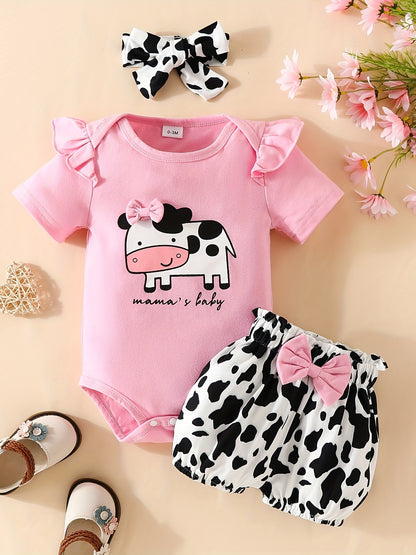 3pcs Short Sleeve &amp; Shorts Set for Newborns - "I'm Daddy's Girl" Letter Print Pants and Headband, Mommy's World Alphabet Kids' Outfit, Perfect for Outdoor