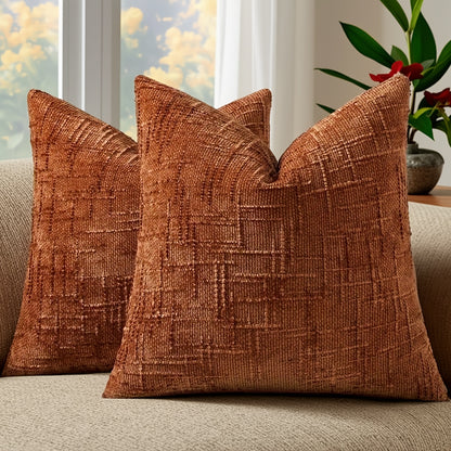 2pcs, Chenille Throw Pillow Covers Set of 2 Thick Textured Slubby Couch Pillow Covers Farmhouse Accent Modern Neutral Decorative Pillow Cases for Bed Sofa, Living Room, Machine Washable