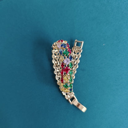 Elegant Boho-Chic Multicolor Geometric Zirconia Watch Clasp Chain Bracelet for Women - Perfect for Everyday &amp; Vacation Parties