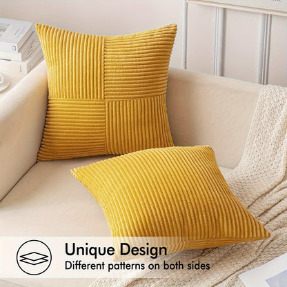4pcs of mixed pillows (2pcs of square + 2pcs of rectangle) with pillow core, regular surface, all-match wear-resistant corduroy striped pillow, suitable for sofa bedroom living room balcony decoration pillow