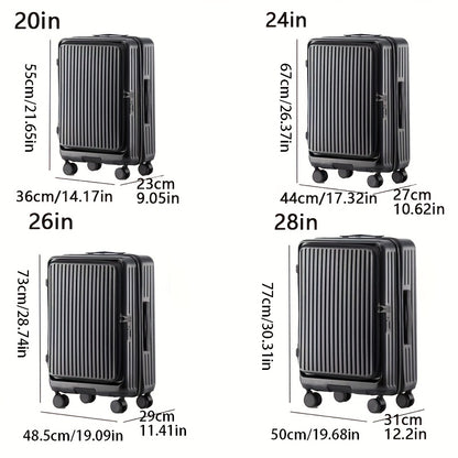 Hard Shell Spinner Luggage, Front Opening, Telescopic Handle, Durable ABS+PC Material, TSA Lock, Cup Holder, Shock Absorbing Wheels, Iron Pull Handle, No Electricity Required, No Print, for Travel