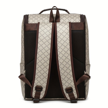 LUMG Men'S Casual Large Capacity Laptop Backpack - Brown & Beige Check Pattern, Durable, Multiple Compartments with Zipper Pockets, Ideal for Commuting, Travel, and Everyday Use, Everyday Backpack|Casual Style Backpack|Functi