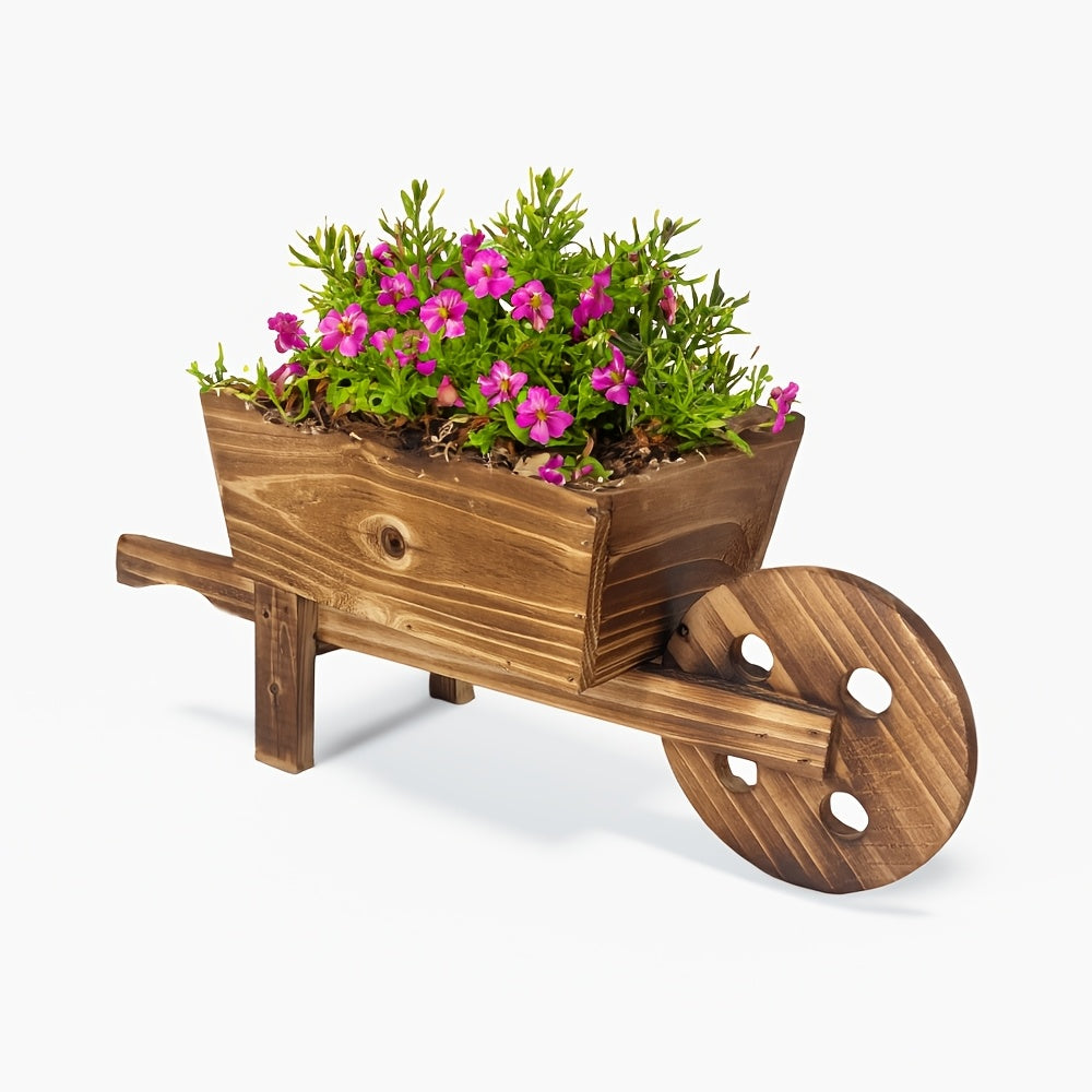 1pc, Flower Pot Wooden Cart Flower Pot Wheelbarrow Planter Wooden Wagon Planter Outdoor Garden Plant Planter Wheelbarrow Decoration Succulent Flower Pot