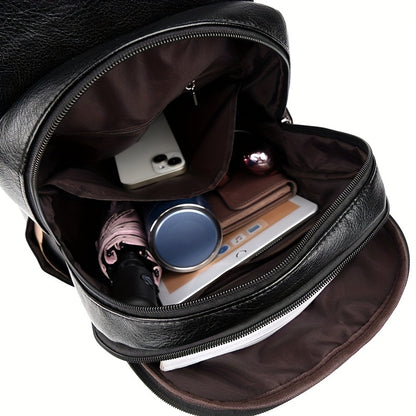 DENGLIDAISHU Women'S Summer Casual Backpack - Large Capacity Adjustable Strap, Brown Synthetic Faux Leather with Zipper Closure, Polyester Lining, Perfect for Travel & Everyday Use, Backpack for Travel, Secure Zipper Closure