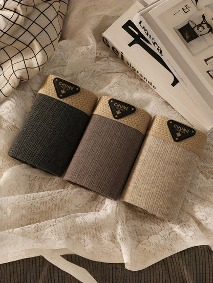 3pcs Men'S Comfortable Retro Boxer Briefs - Breathable Stretch Fabric, Solid Color (Black, Beige, Brown) with Golden Accents, Elastic Waistband &amp; Cuffs for Secure Fit, Comfortable Undergarment, Classic Boxer Design, Smooth Te