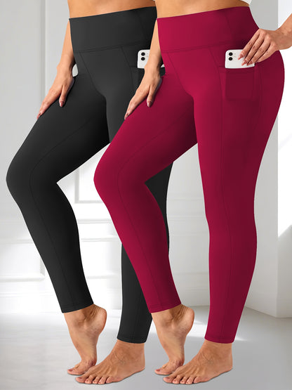 Plus Size - Two-piece set - Plus Size Crescent Pocket 9-Inch Pants (Discounted Promotional Model) - Belly Tight-Fitting Leggings with Pockets High-Waisted Pants for Women and Fitness