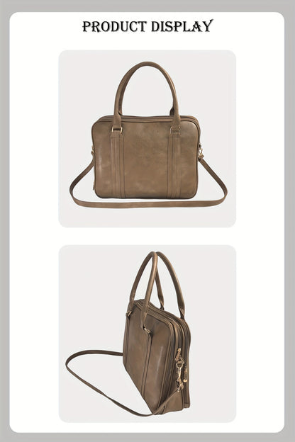 Vintage-Style Large Capacity Laptop Bag for Men & Women - Adjustable Crossbody Shoulder Bag with Detachable Strap, 3 Compartments, Tablet Pocket, Lightweight Durable Design for Office, Commuting & Travel, Laptop Carrying Case