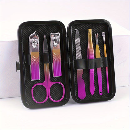 Manicure Set Nail Clipper Set Built-in Nail File Men's And Women's Personal Care Portable Travel Household 7-Piece Set Black Nail Scissors Grooming Tools Kit