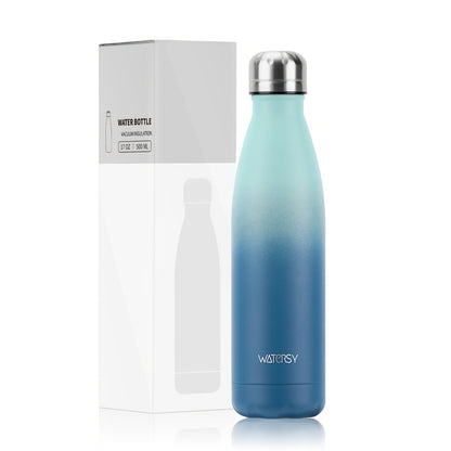 1pc WATERSY 17Oz/500Ml Outdoor Water Bottle 304 Stainless Steel Insulation for Heat Preservation And Cold Preservation with White Card And Silver Hot Stamping Box 2 Sealing Rings