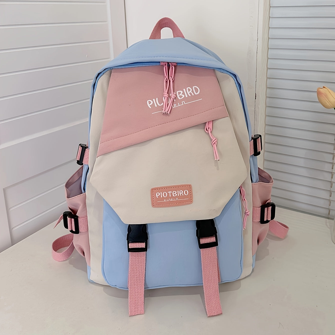 Aesthetic Color Contrast Travel Backpack, Large Capacity Flap Schoolbag, Japanese Preppy Style Bookbag For Students Back To School