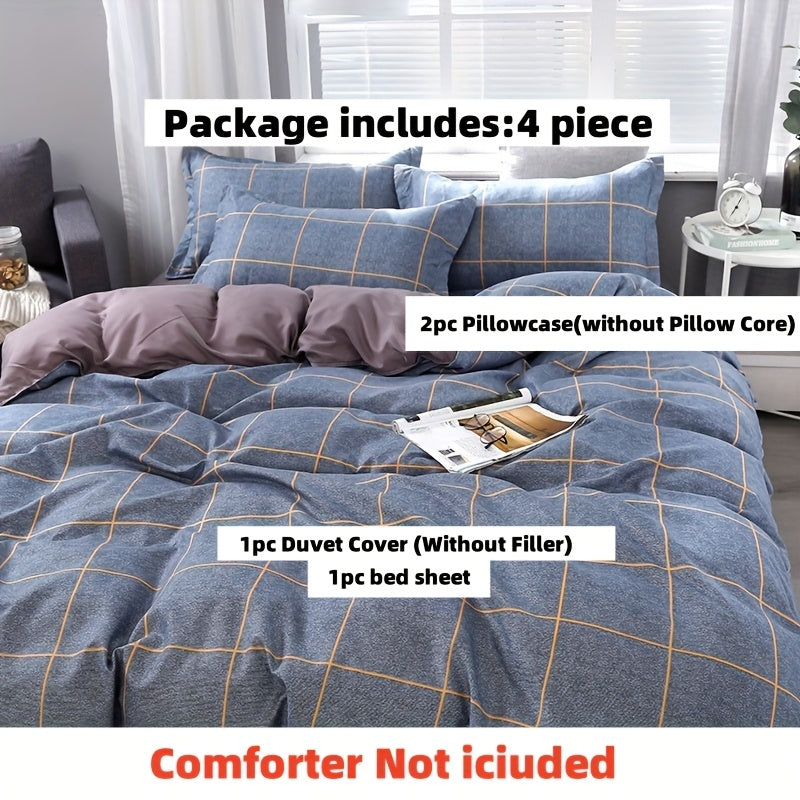 4pcs New Comfortable Breathable Bedding Set: 2 Pillowcases, 1 Duvet Cover, and 1 Fitted Sheet - Under Mount Fuji
