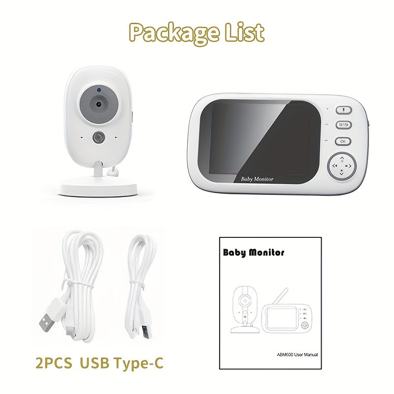 Baby Monitor,with 720P , 8.89 cm LCD Screen, Wireless 274.32meter Transmission  Baby Monitor Range, Auto Night Vision, 2-Way Audio Calling, Temperature Sensor and 8 Lullaby Songs, Editor with, Portable Monitor, Compact Design
