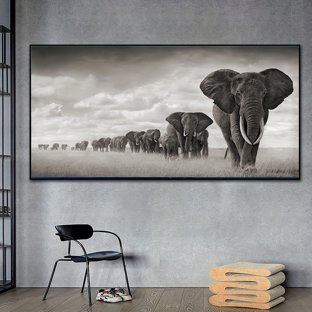 1pc Stunning Wild Animal Mural Wall Art - A Herd of Elephants for Bedroom and Living Room Decor