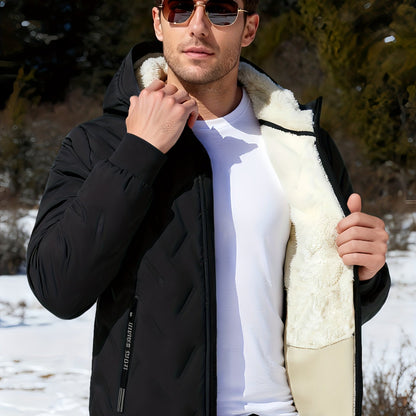 Men'S Heavyweight Winter Jacket - Windproof Cold Weather Coat with Full-Zip Closure, Hooded Insulated Outerwear - Thick Fleece-Lined Insulation for Extreme Cold, Zippered Pockets - Ideal for Skiing, Hiking, Commuting - Fall/W