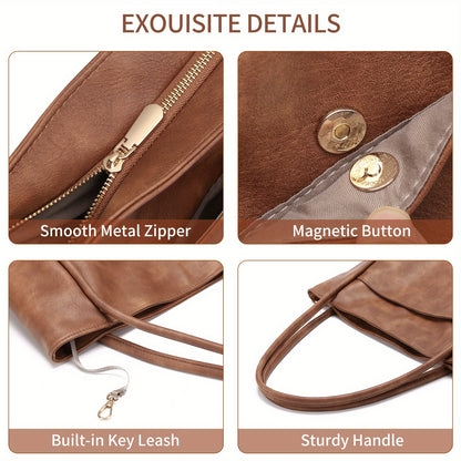 Vintage Light Brown Women's Tote Bag, Large Capacity Multi-Functional    for Daily Commute