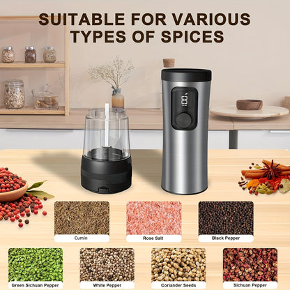 Electric Salt and Pepper Grinder Set - Automatic pepper grinder with battery display, 5 adjustable levels, dust cover and base, suitable for modern kitchen appliances | Christmas | Halloween, Salt and Pepper