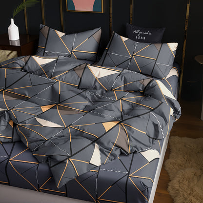 Conjunto de 3 peças, capa de edredão com estampado de triângulos dourados, macia, confortável e respirável, ideal para quarto, quarto de hóspedes ou dormitório de estudantes. Inclui 1 capa de edredão e 2 fronhas.