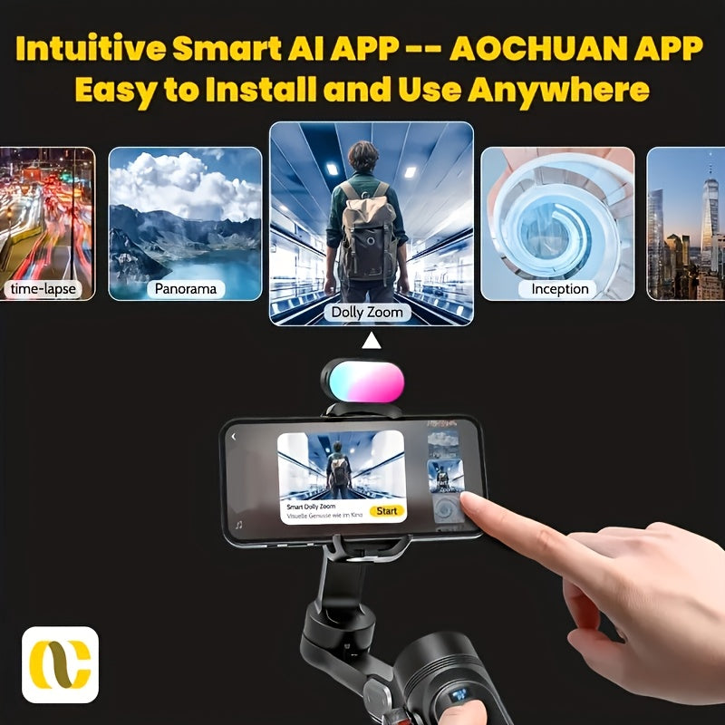 AOCHUAN Smart X Pro 3-Axis Stabilized Phone Gimbal Kit with AI Smart Control, 7-Color RGB Fill Light, OLED Display, Extendable Pole, 360° Rotation, Foldable Design, Long Battery Life, Professional Vlogging & Outdoor Shooting