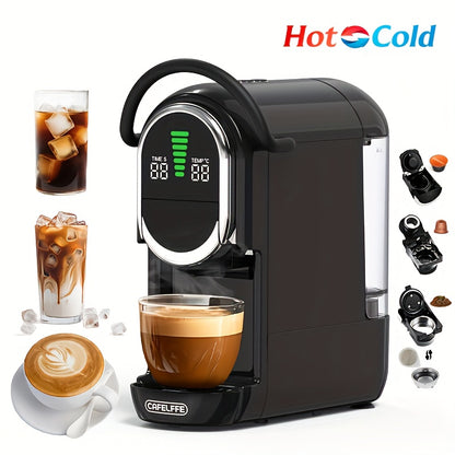 CAFELFFE 4-in-1 Capsule Coffee maker, Automatic Coffee Machine with hot & cold extraction, visual LCD panel, 7-level water adjustment. Compatible with DG/Nes Original/ground coffee/ese Pod, 19Bar. Suitable for home/office, pe